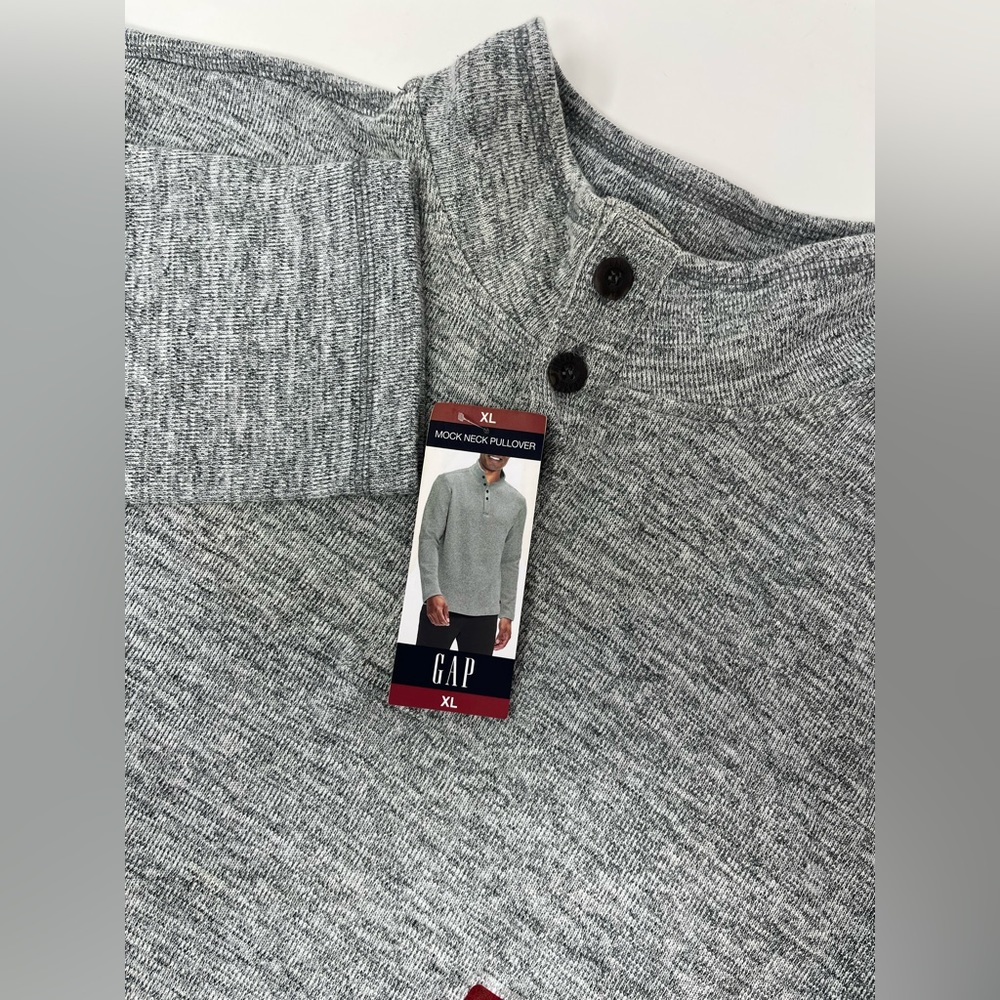 NWT Gap Mens Size XL Gray Sweater Mock Neck Pullover 1/4 Button GHB3.